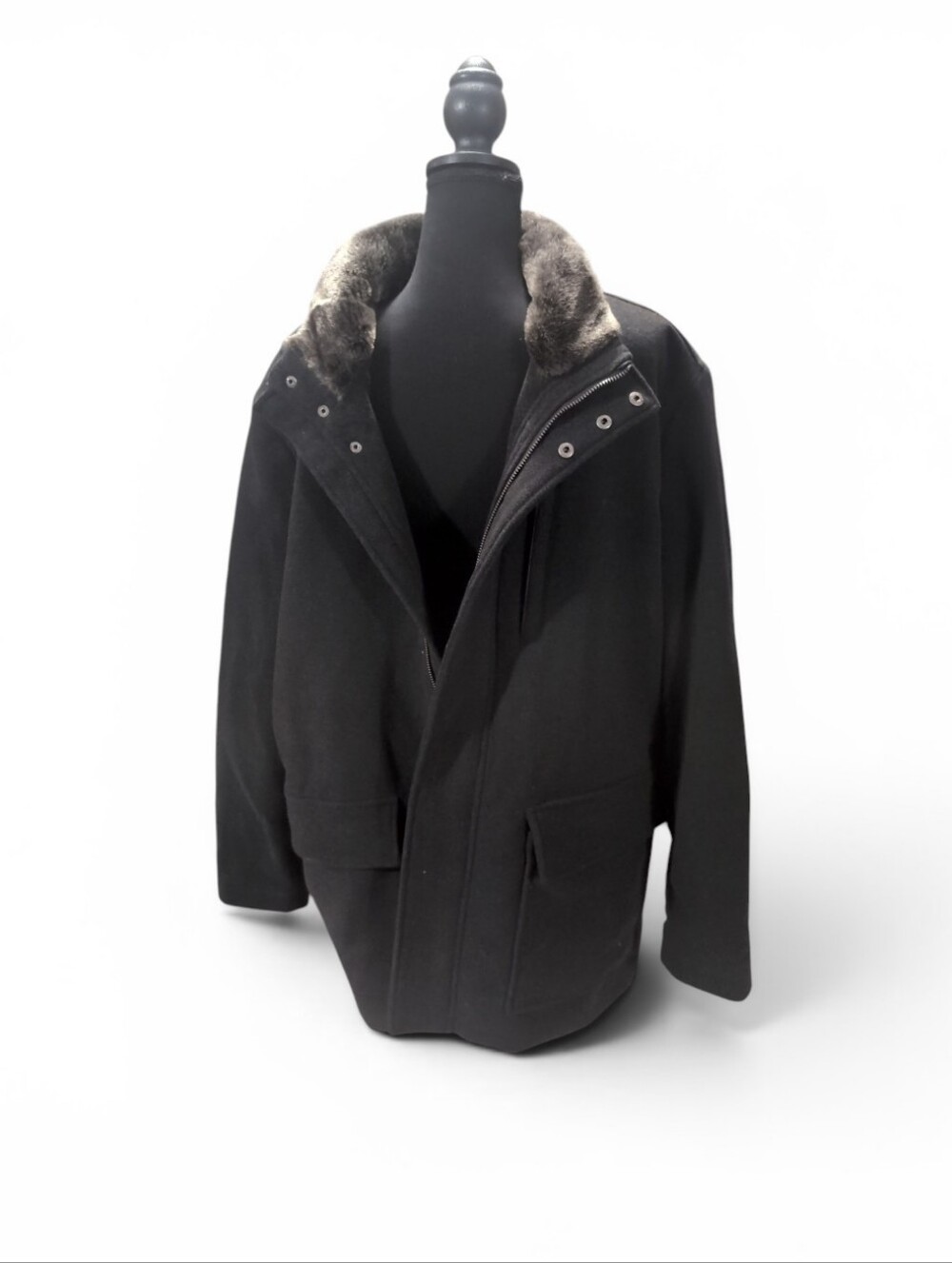 Cole Haan Signature Wool Plush Car Coat  Faux Fur Collar  XXL